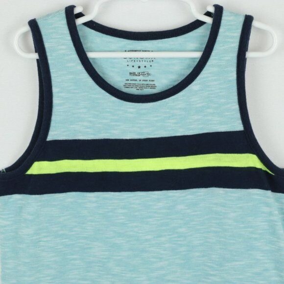 Sonoma Boys Size 7X Blue Green Striped Scoop Neck Tank Top - Picture 2 of 5